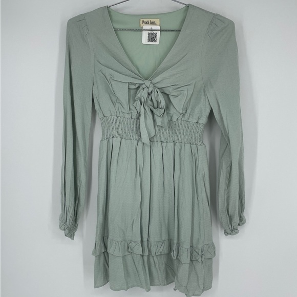 Peach Love Mint green ruffle bottom short dress - Picture 1 of 9